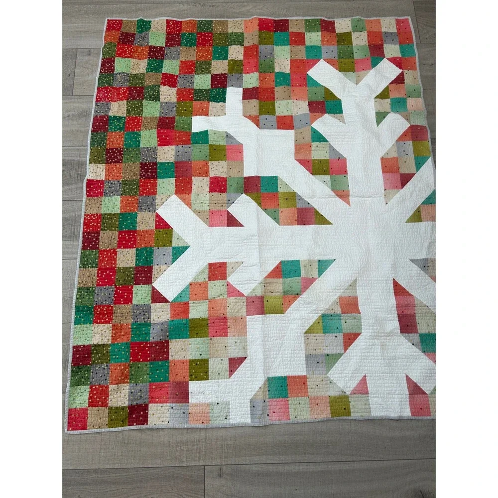 Handmade Snowflake Patchwork Quilt Multicolor Christmas Winter Throw  55x66